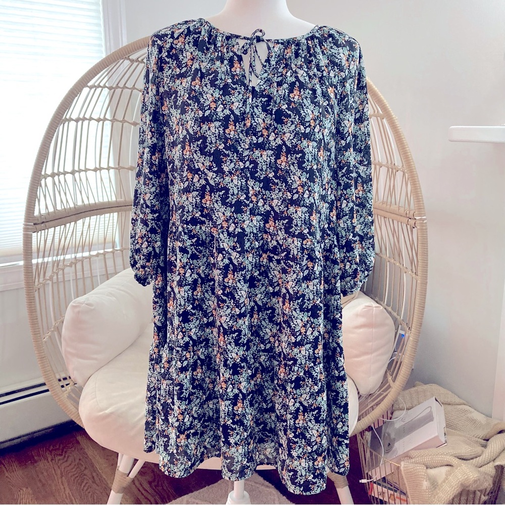 Banana Republic Black Floral Tiered Mini Dress SP Cottagecore Boho Romantic